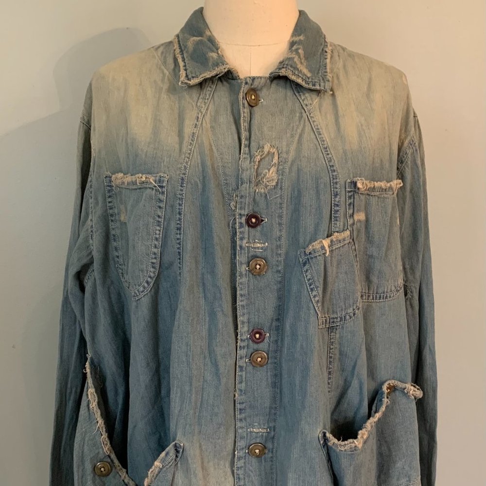 MAGNOLIA PEARL Soft Denim Button Down Pocket Shirt Jacket